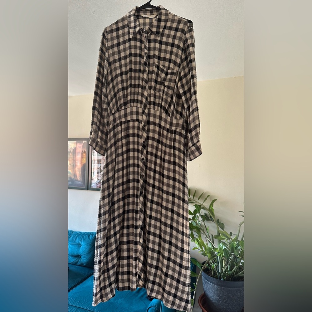 Zara midi a-line button down shirt dress